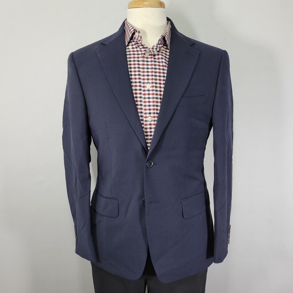 Calvin Klein Men's Sport‎ Coat Blazer Two Button Navy Blue Wool Blend Slim 40S